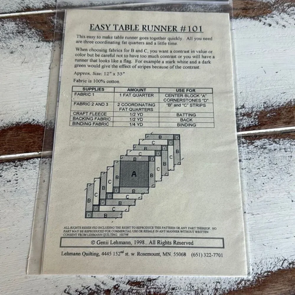Pattern Lehmann quilting, table runner